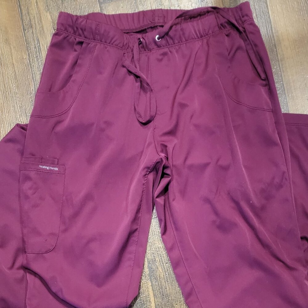 healing hands scrub pants burgundy medium
